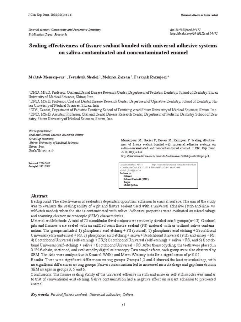 Sealing Effectiveness of Fissure Sealant Bonded With Universal Adhesive