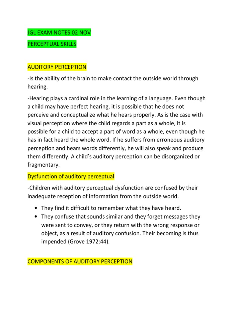 Auditory Perception Skills in Children | PDF | Perception | Memory