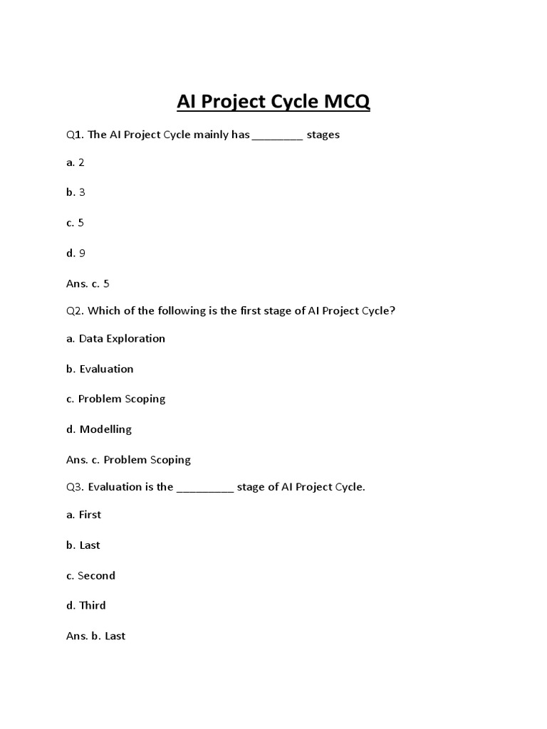 AI Project Cycle MCQs for Class 10 | PDF | Artificial Neural Network ...