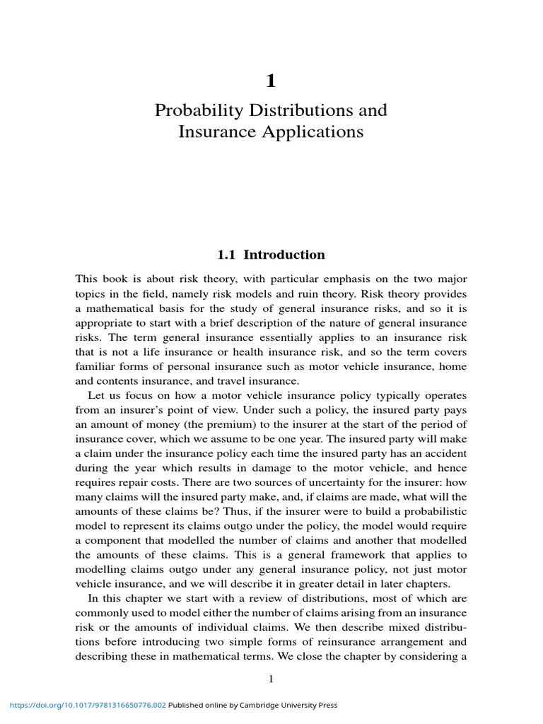 Insurance Risk and Probability Models | PDF | Probability Distribution ...