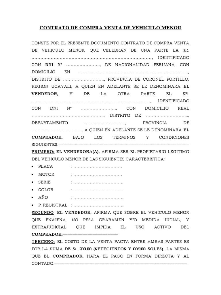 Contrato Compra Venta de Lote de Vehiculo Menor | PDF | Derecho privado