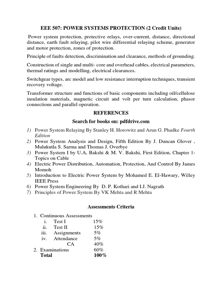 EEE 507 Power System Protection Vol 1 Finally PDF Relay Transformer
