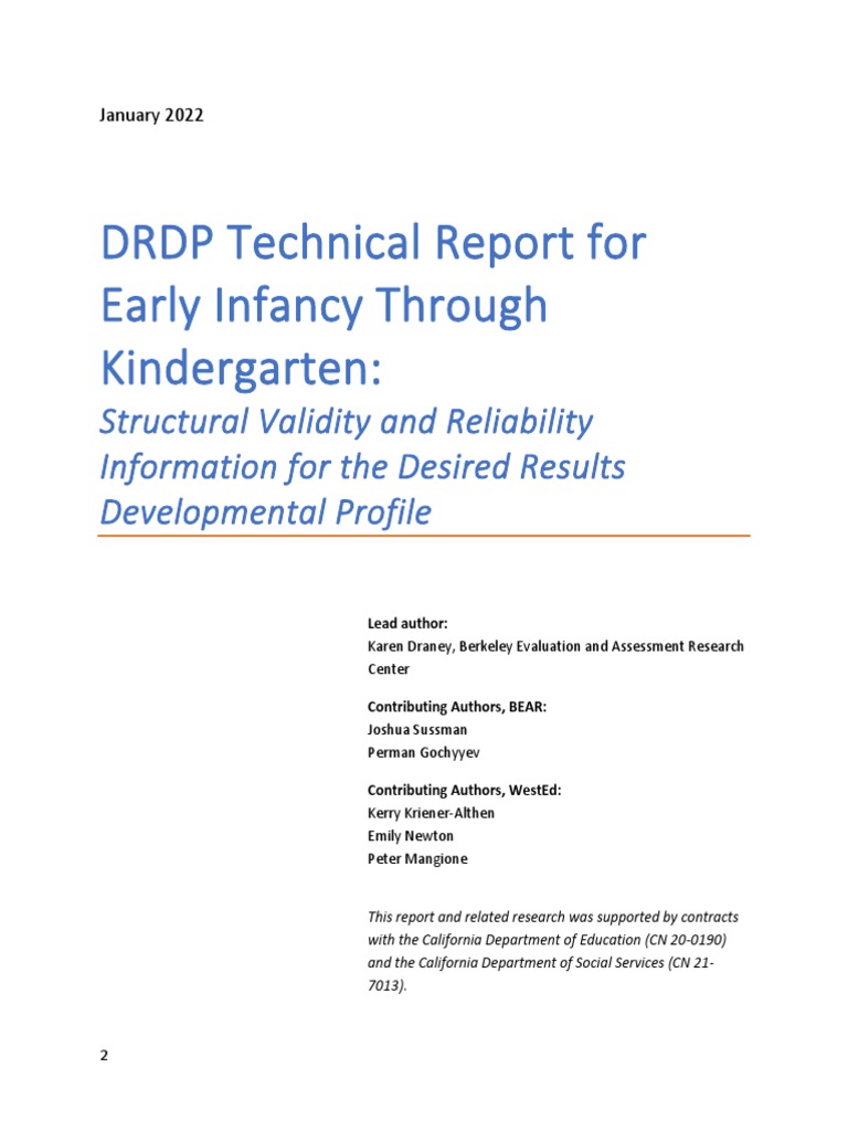 DRDP Technical Report For Early Infancy Through Kindergarten 2022