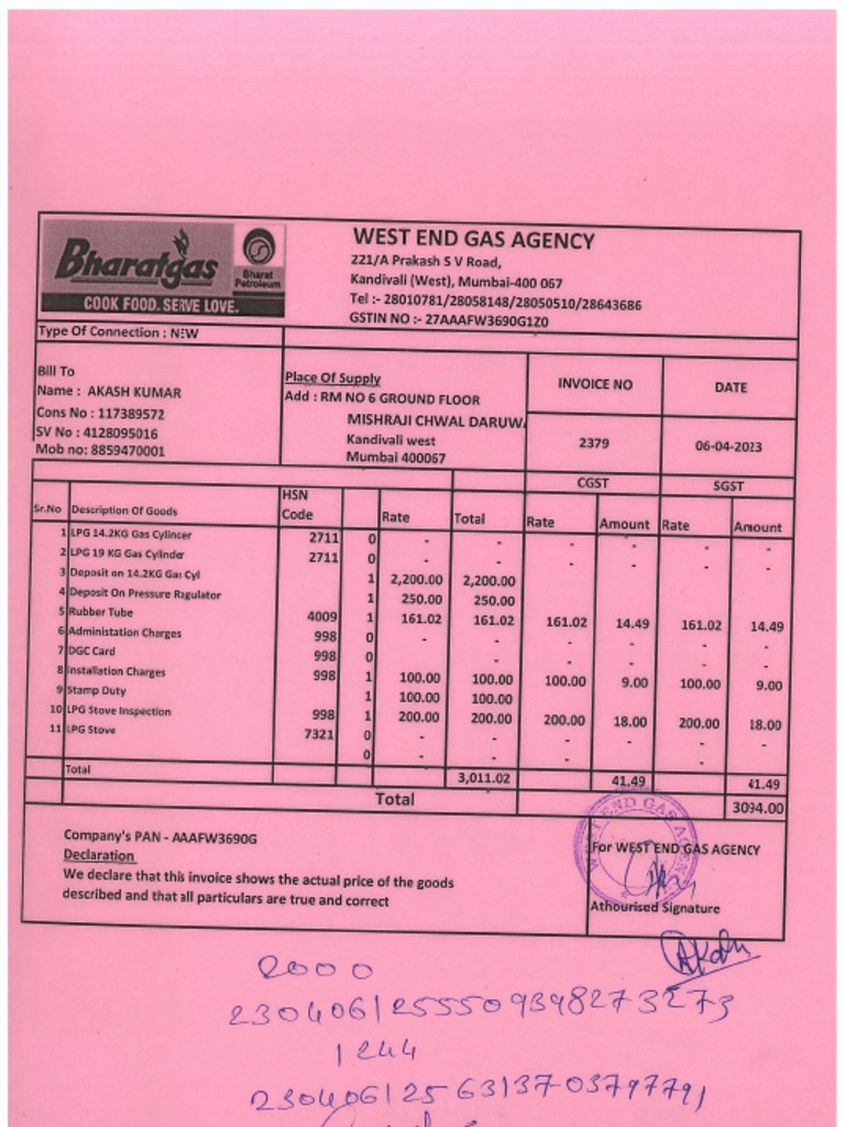 Bharat Gas Connection PDF