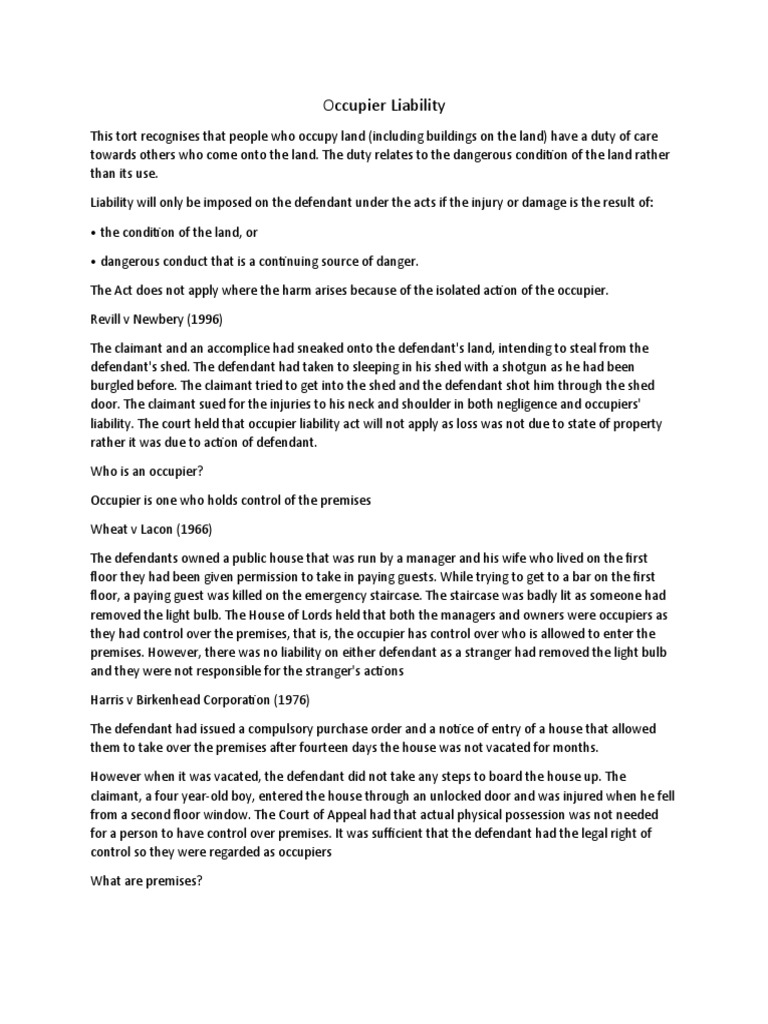 Occupiers Liability 1 | PDF | Legal Liability | Negligence