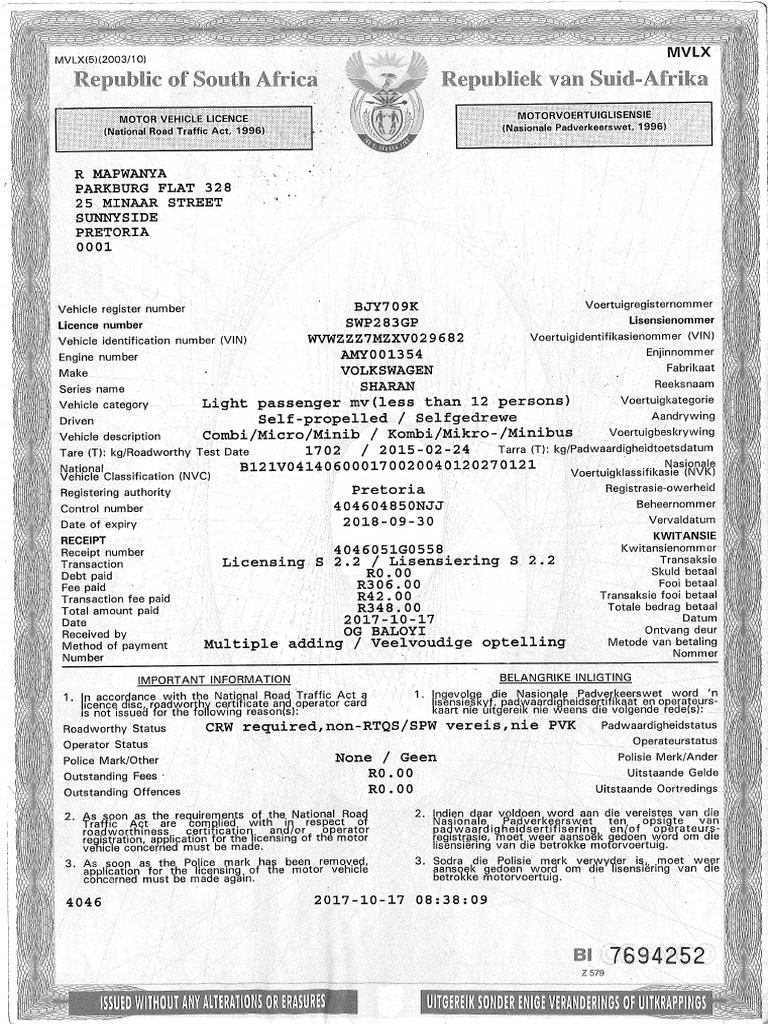 2018.09.13 - Motor Vehicle Licence | PDF