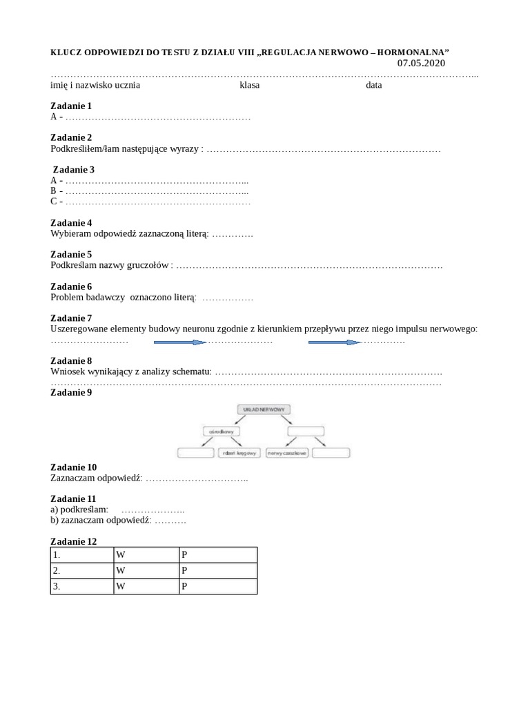 Karta Odpowiedzi Klasy 7 Test | PDF