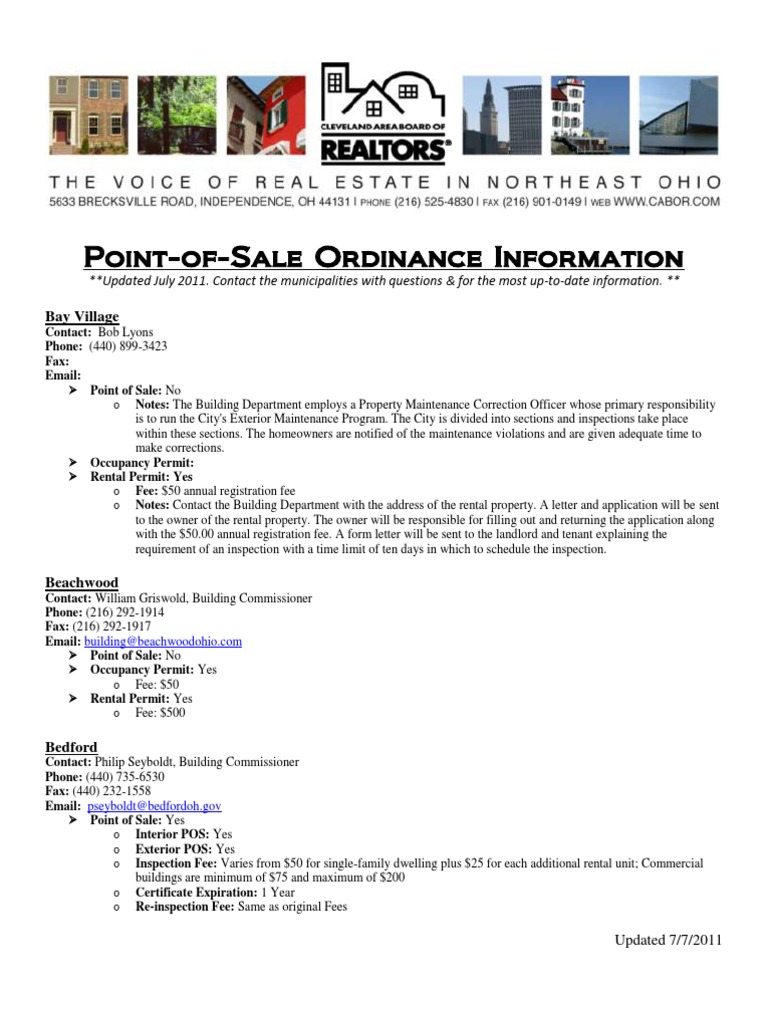 Point of Sale Ordinance Info 2011 PDF Point Of Sale Fee