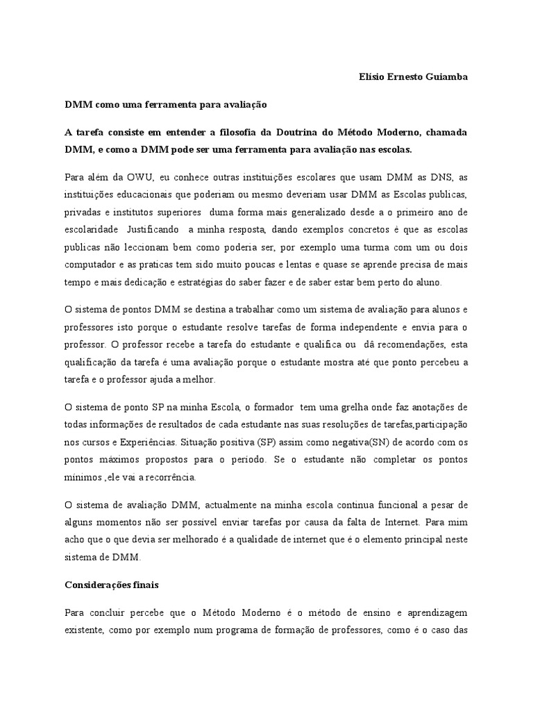 DMM: Avaliação e Aprendizagem Escolar | PDF | Escolas | Aprendizado