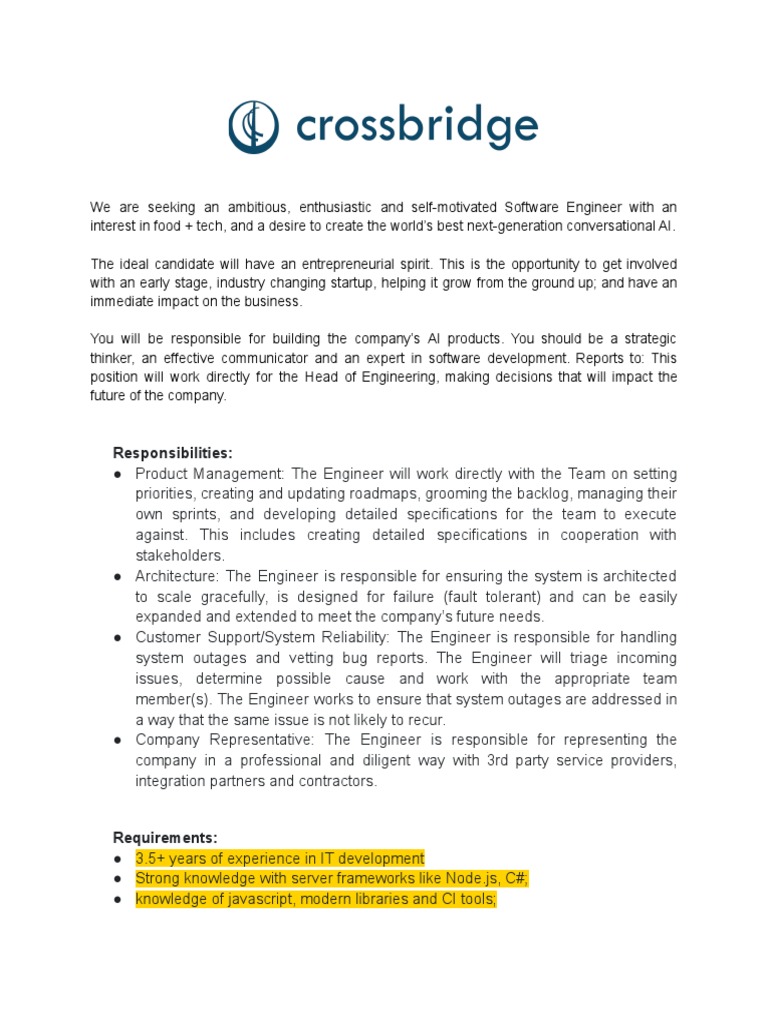 Software Engineer Role in AI Startup | PDF | Artificial Intelligence ...