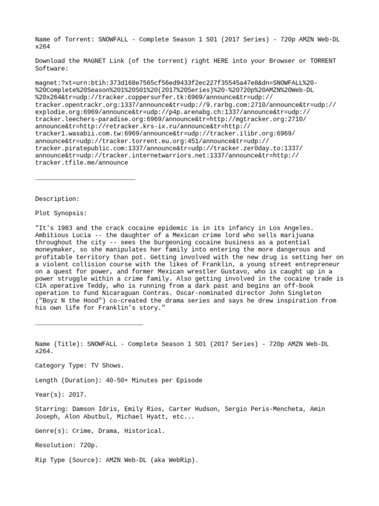 SNOWFALL - Complete Season 1 S01 (2017) - 720p AMZN Web-DL x264 | PDF