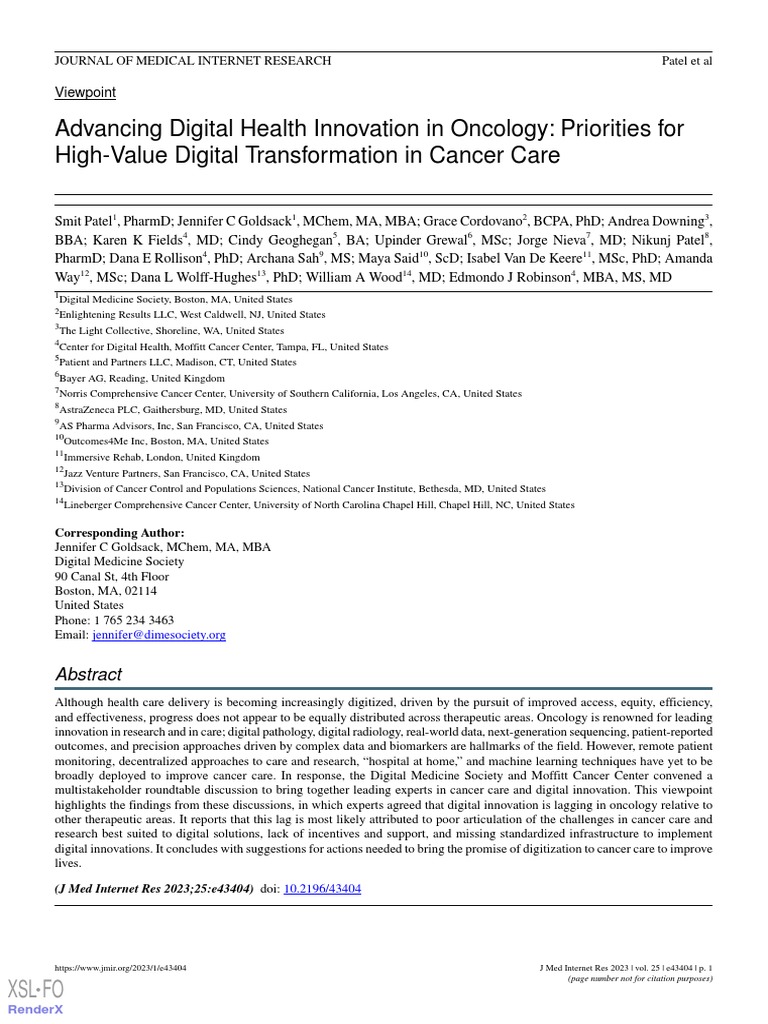 Advancing Digital Health Innovation in Oncology | PDF | End Of Life ...