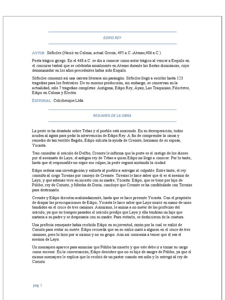 Edipo Rey: Tragedia y Destino | PDF | Edipo | Sófocles