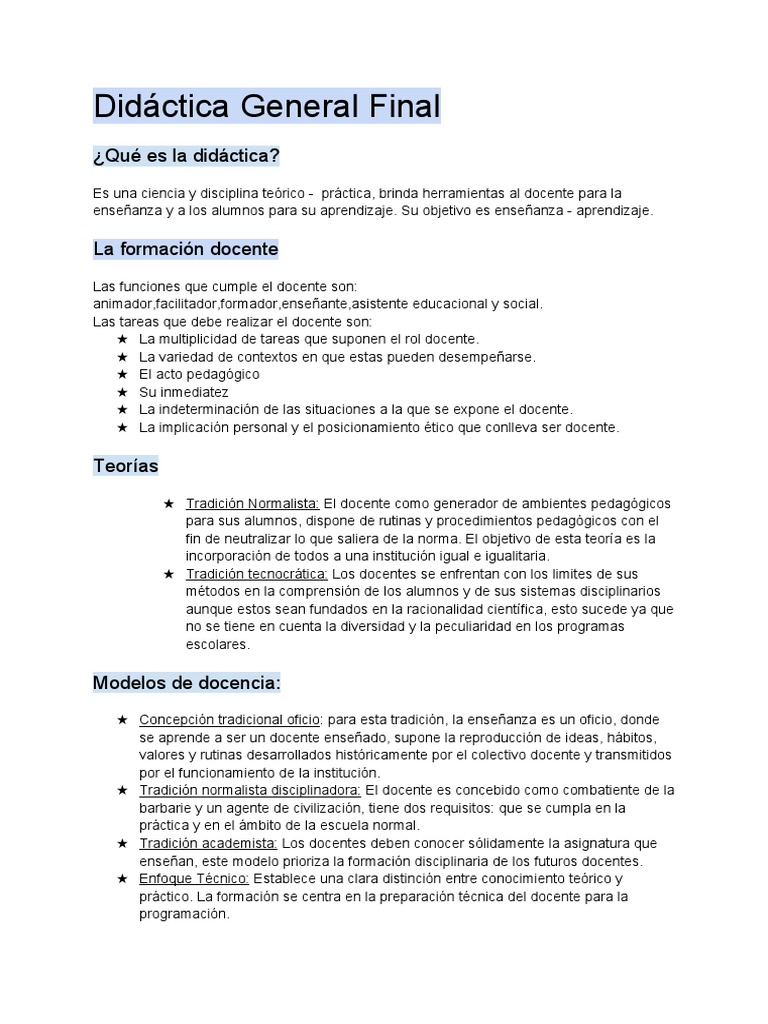 Didáctica General Final | PDF | Enseñando | Maestros