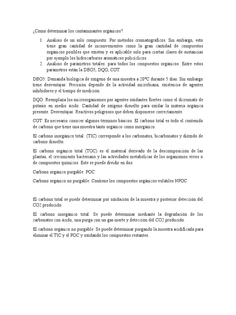 Carbono orgánico total PDF Carbono organico total Sustancias químicas