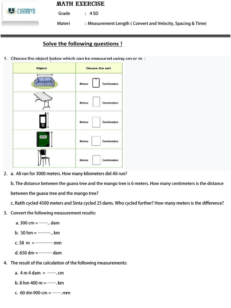 Math Exercise Grade 4 - Pengukuran | PDF