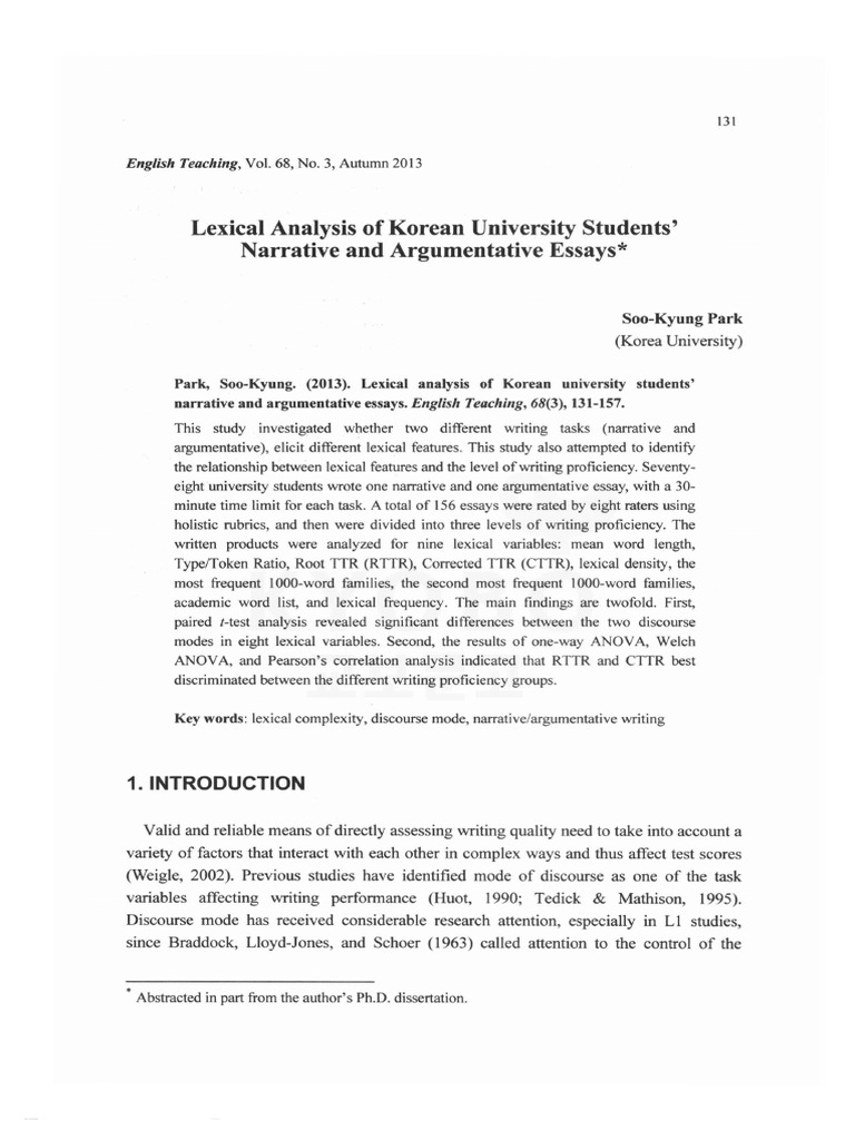 Lexical analysis of korean university students narrative and