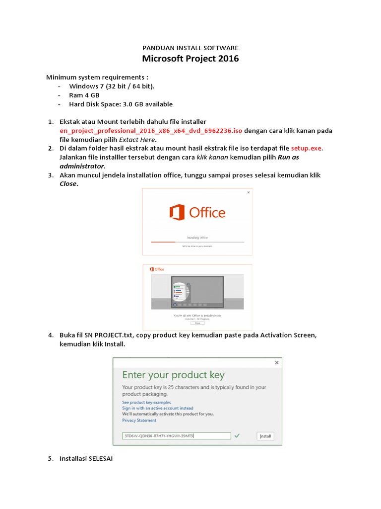 Panduan Instalasi Microsoft Project 2016 | PDF | Komputer
