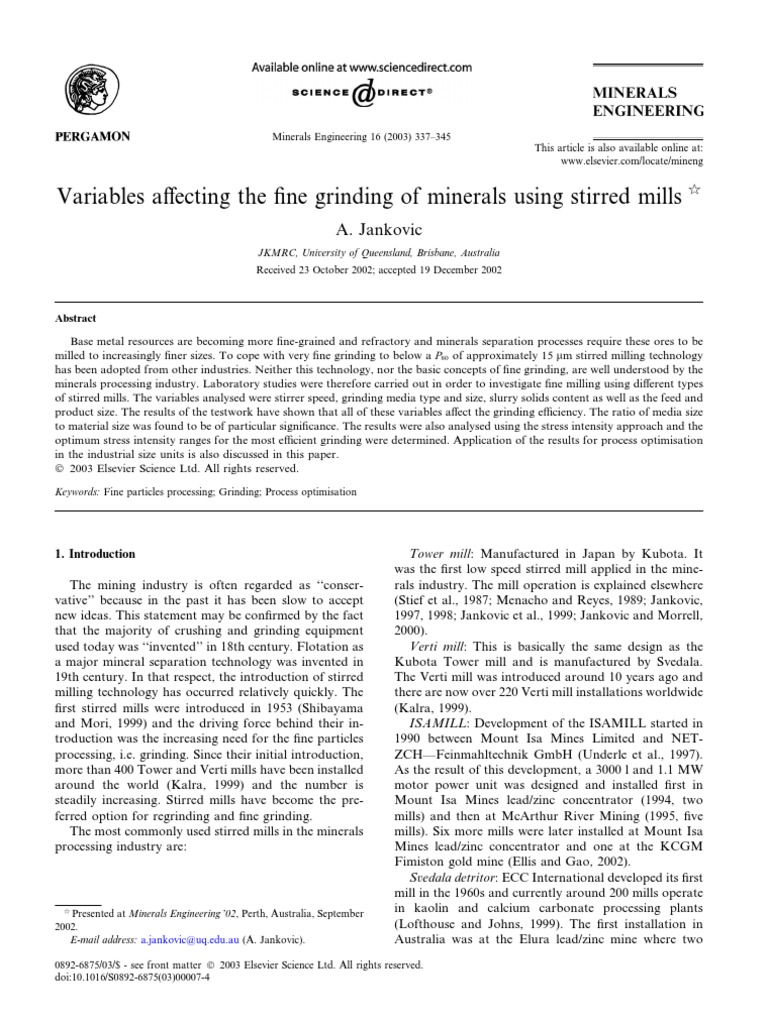 Fine Grinding in Stirred Mills | PDF | Mill (Grinding) | Secondary ...