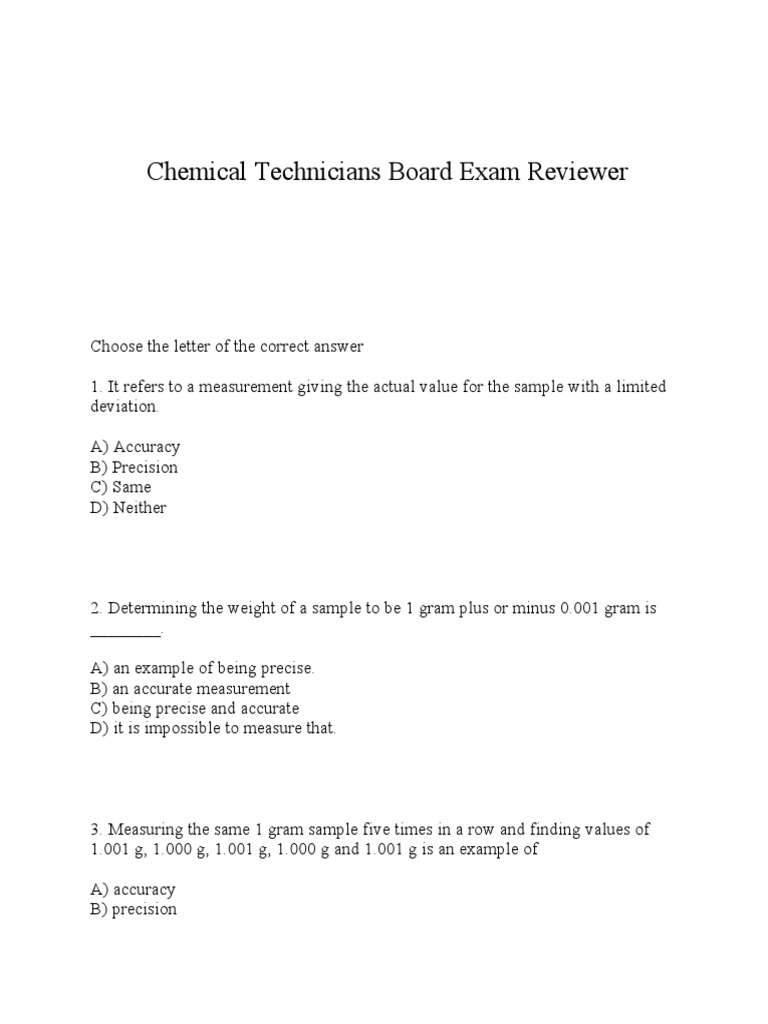 Chem Tech Board Exam Reviewer PDF