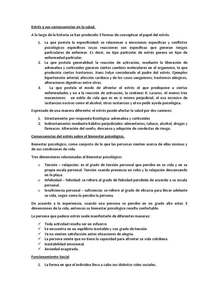 Estrés: Impacto en la Salud y Bienestar | PDF | Estrés (biología) | Las ...