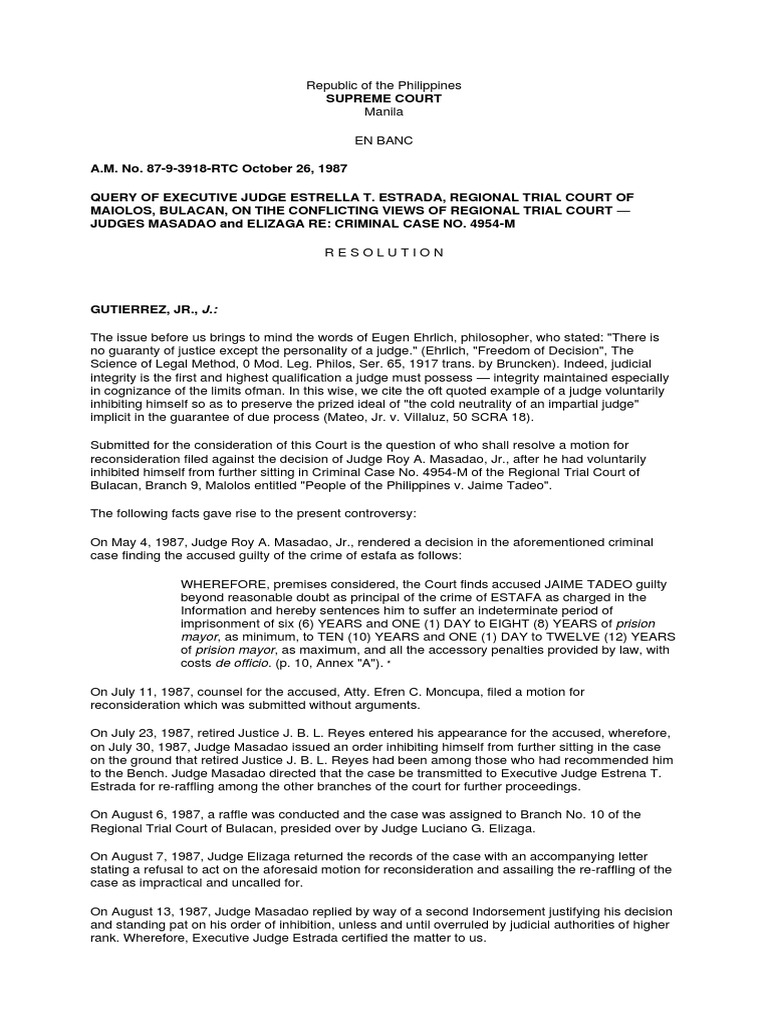 Estrada's Ruling on Judge Inhibition | PDF | Judge | Trials