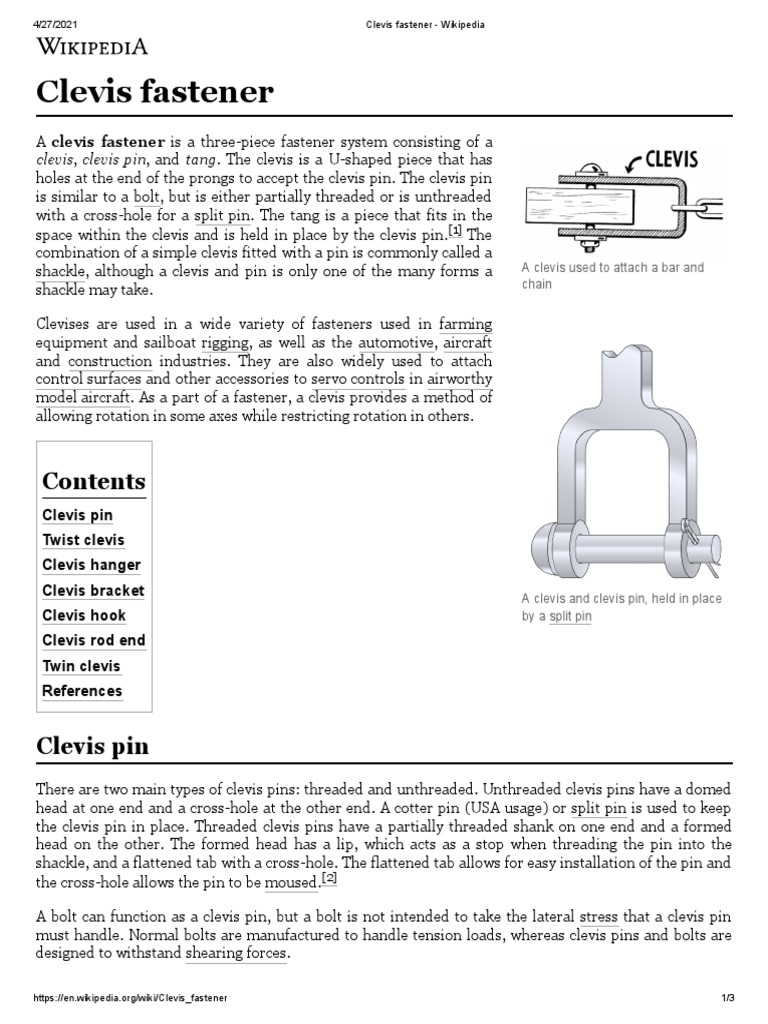 Clevis Fastener Wikipedia PDF Mechanical Engineering