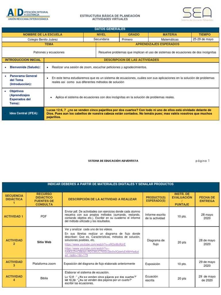 Apid I Matemáticas 1 Secundaria D | PDF | Ecuaciones