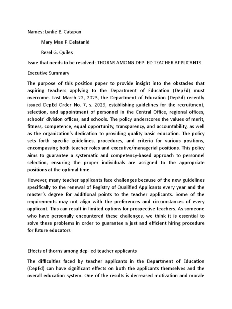 Challenges for DepEd Teacher Applicants | PDF | Teachers | Motivation