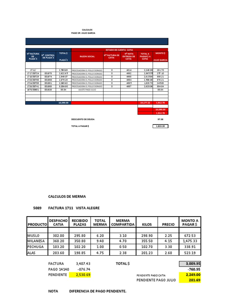 Analisis de Merma Total Automercados Plazas Pago 16090 | PDF | Aves de ...