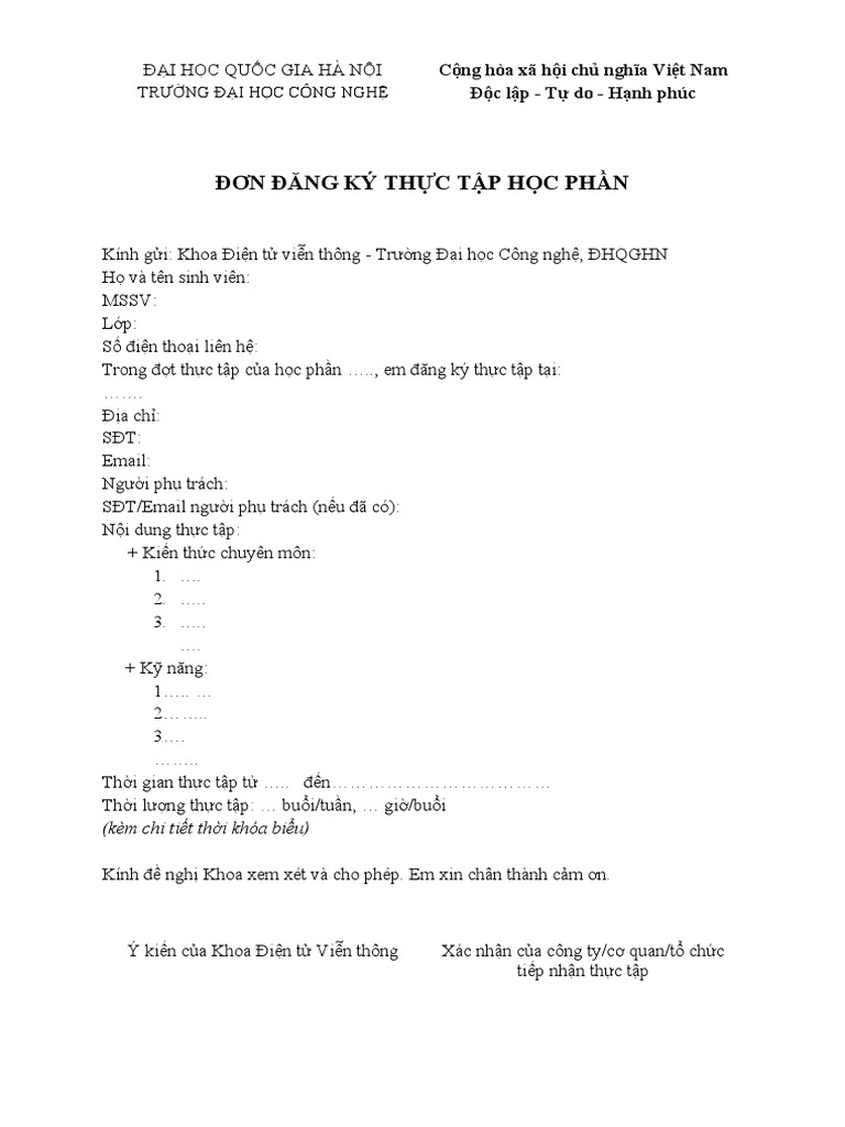 Mau 1 Mau Don Dang Ky Thuc Tap Cong Ty Ngoai Danh Sach Cua Khoa Pdf