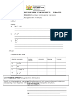 Mathematics - Grade 9 Worksheet - Algebraic Expressions