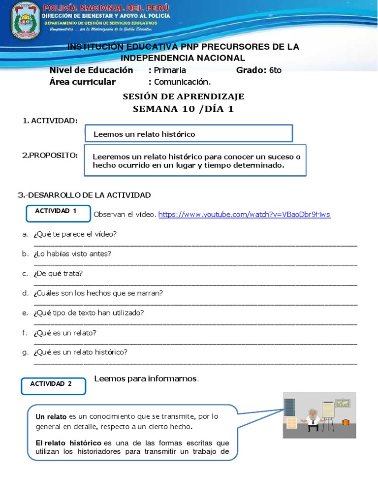 Semana 10 Día1 Comunicación Ficha. | PDF