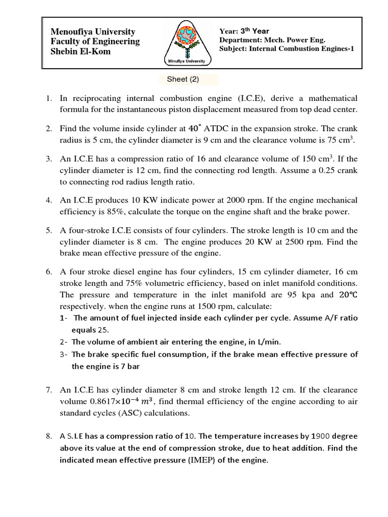 Sheet 2 Internal Combustion Engine PDF
