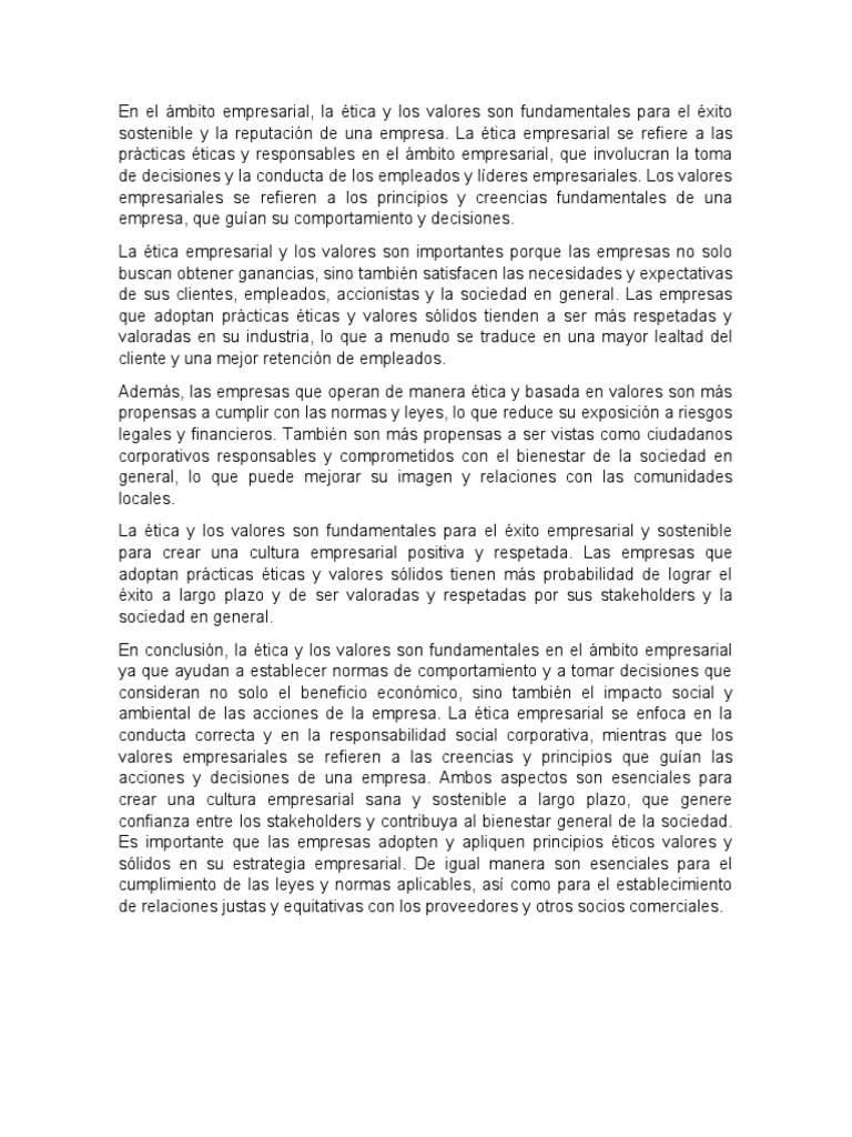 Conclusi n De La Etica Y Valores En El Ambito Empresarial PDF tica 