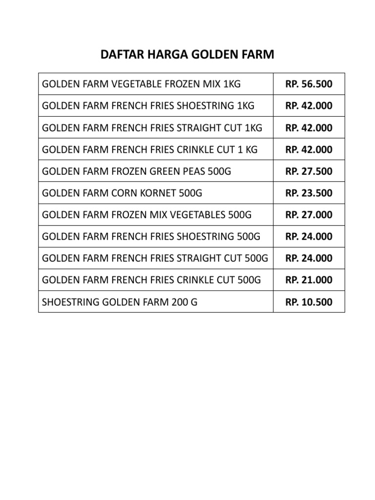 DAFTAR HARGA GOLDEN FARM | PDF