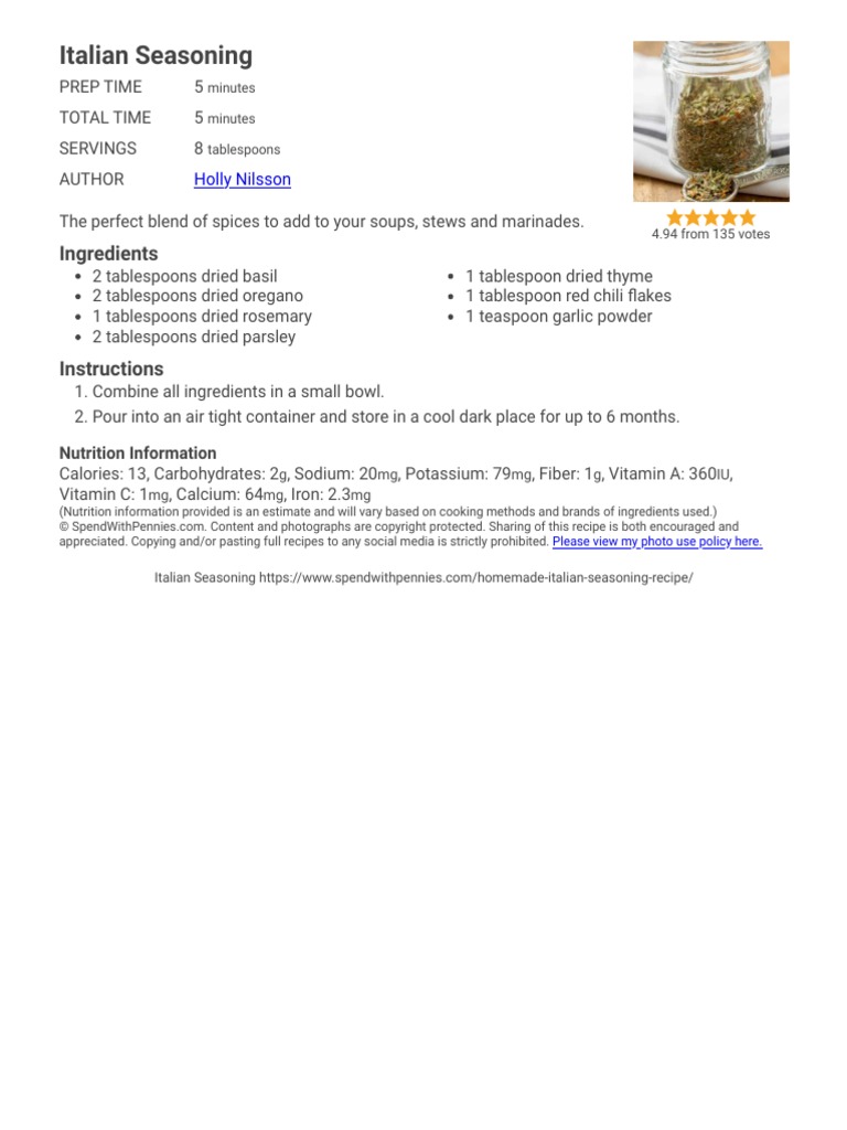 Italian Seasoning Spend With Pennies PDF