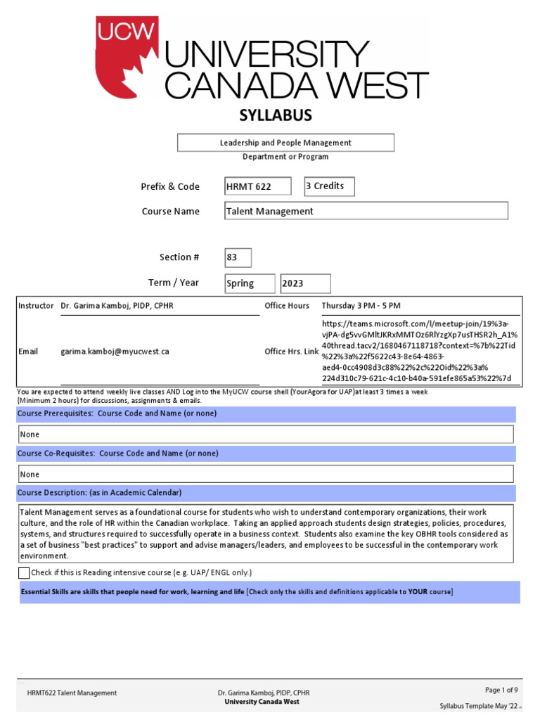 HRMT622 Talent Management Syllabus | PDF | Critical Thinking | Thought