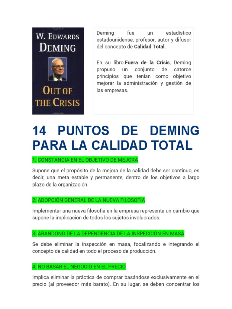 14 Puntos de Deming para La Calidad Total | PDF | Business | Economias