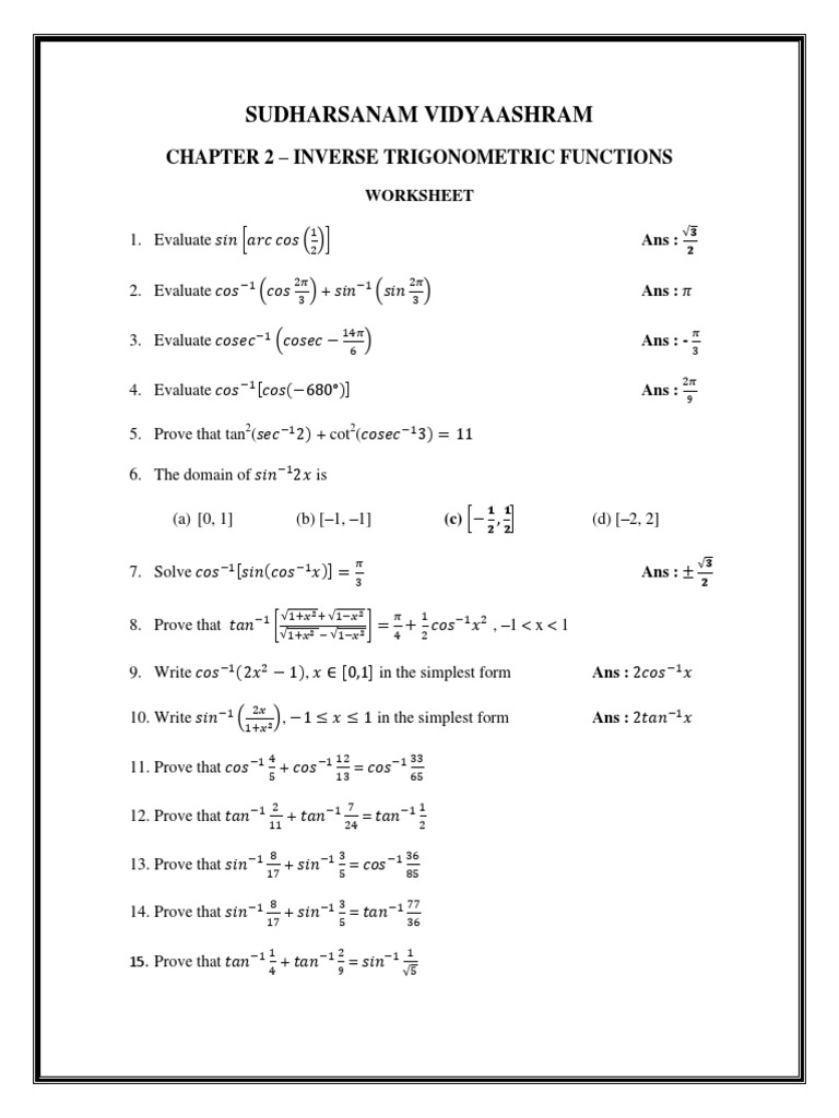 Inverse trig functions worksheet pdf