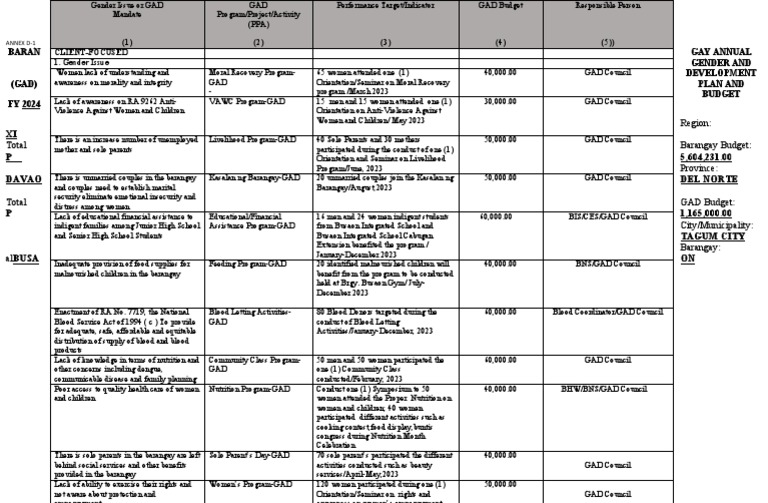 Barangay GAD Plan and Budget 2024 | PDF | Malnutrition