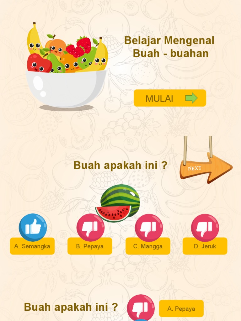 Anak-anak belajar tentang buah di sekolah