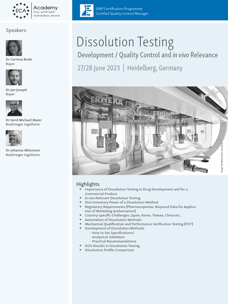 Eca Dissolution Testing , FDA Guideline on Dissolution Testing – QYDGVI