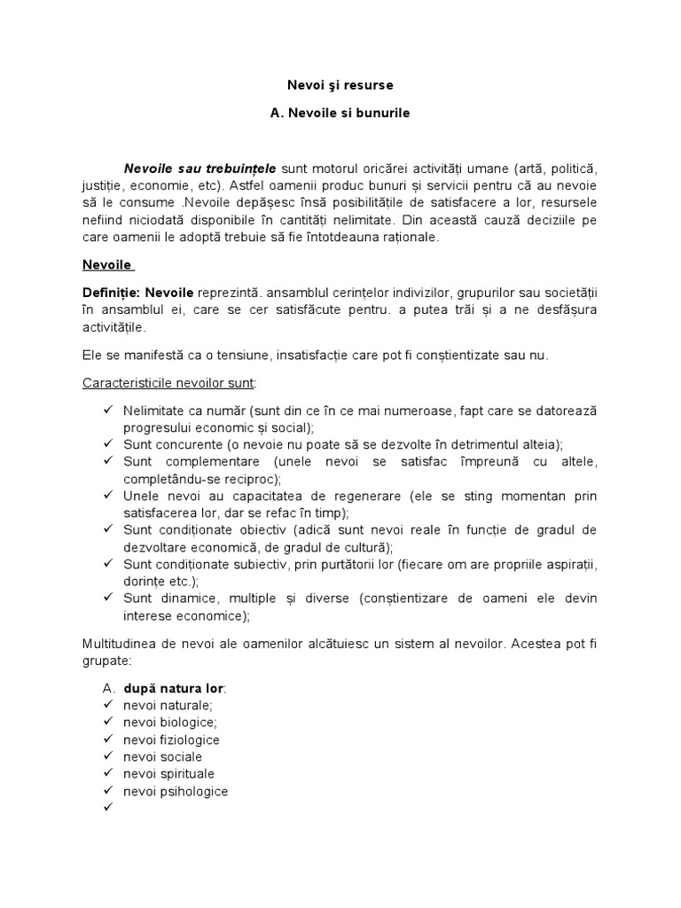 Nevoi Si Resurse | PDF