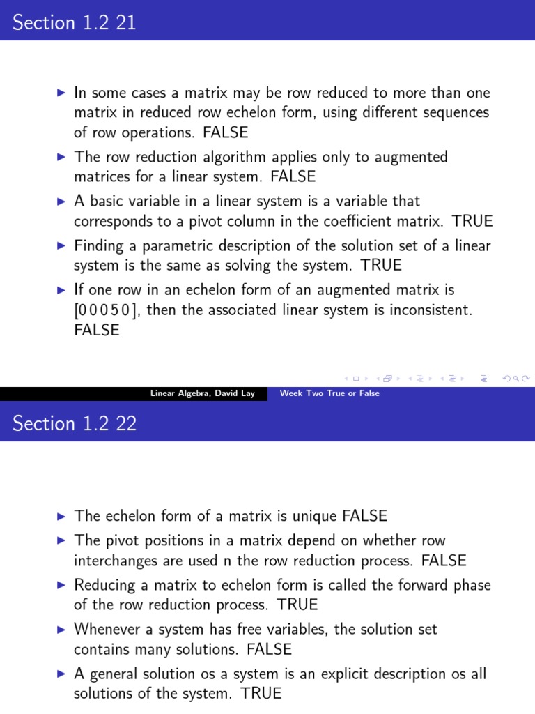 Linear Algebra True/False Insights | PDF | System Of Linear Equations ...