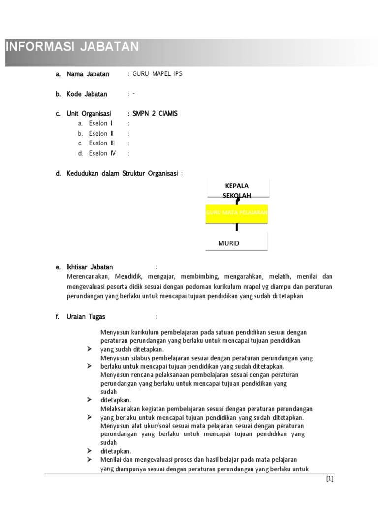 Contoh Anjab Guru Mapel SMP | PDF