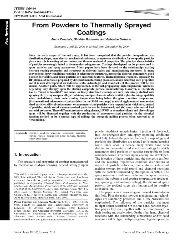 From Powders To Thermally Sprayed Coatings | PDF | Sintering | Mill