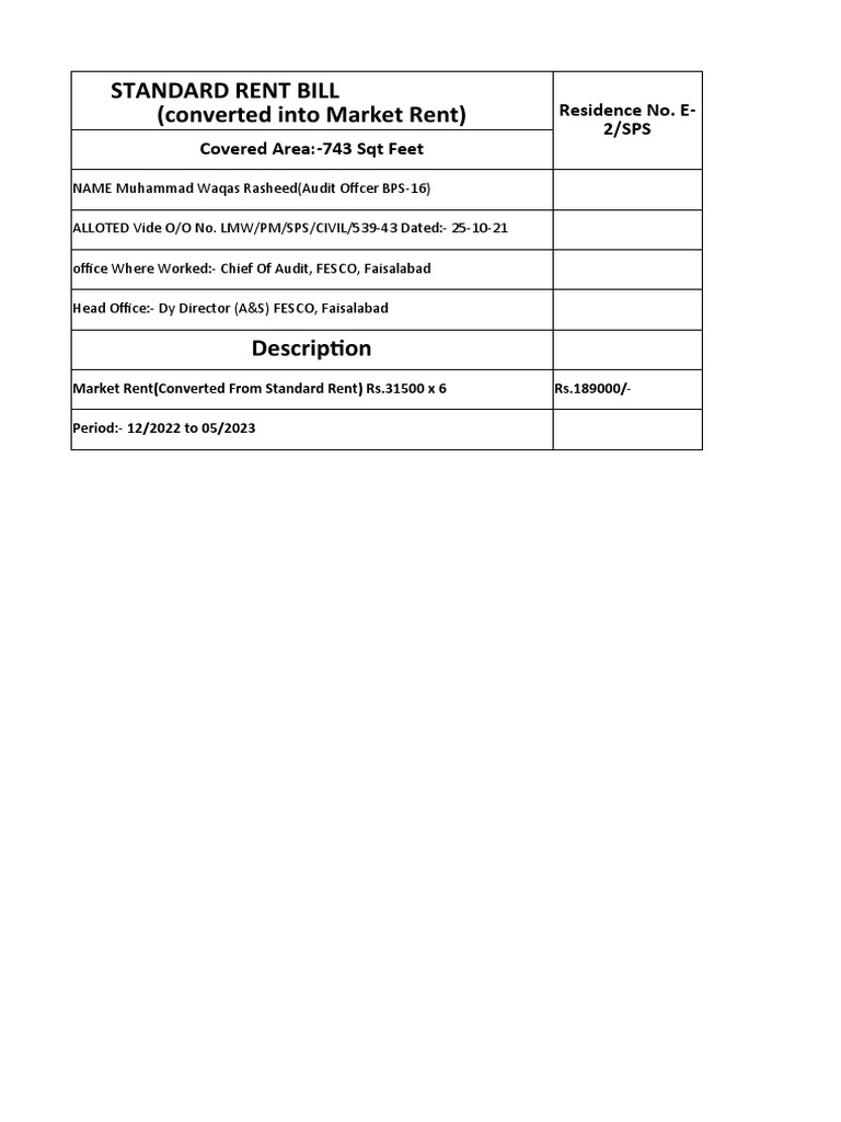 Bill Standard Rent PDF