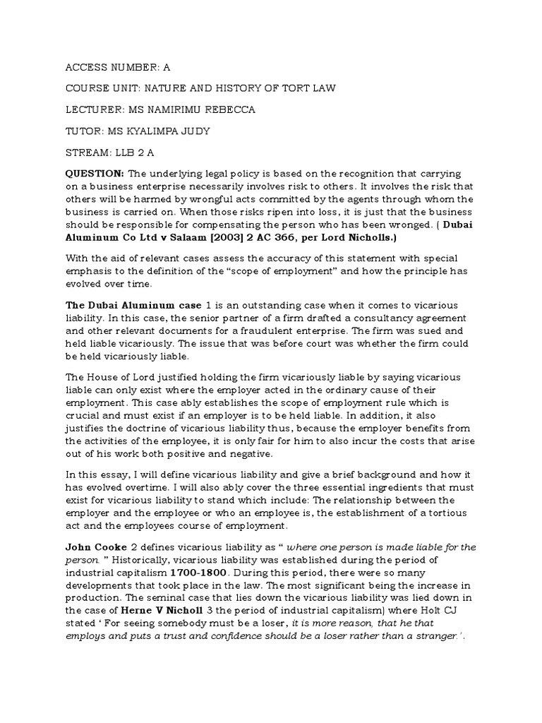 Tort Vicarious Liability Pdf