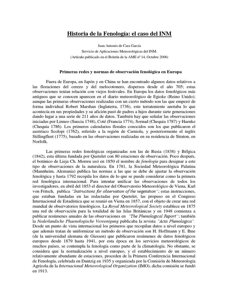 Historia de la Fenología PDF España Península Ibérica